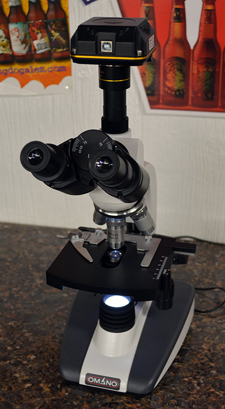 This is the microscope that I use for cell counting. Features that make this model particularly useful are the 400x objective, mechanical slide adjustment, and digital camera.